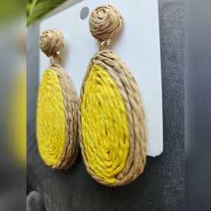💛 Soft Yellow And Brown Raffia Earrings 💛